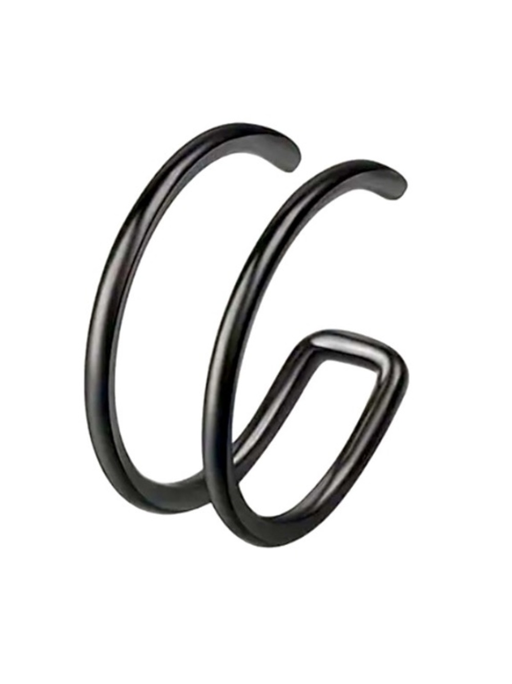 Black Double Hoop Clip-On Ear Cuff Nose Lip Cartilage Ring Stainless Steel